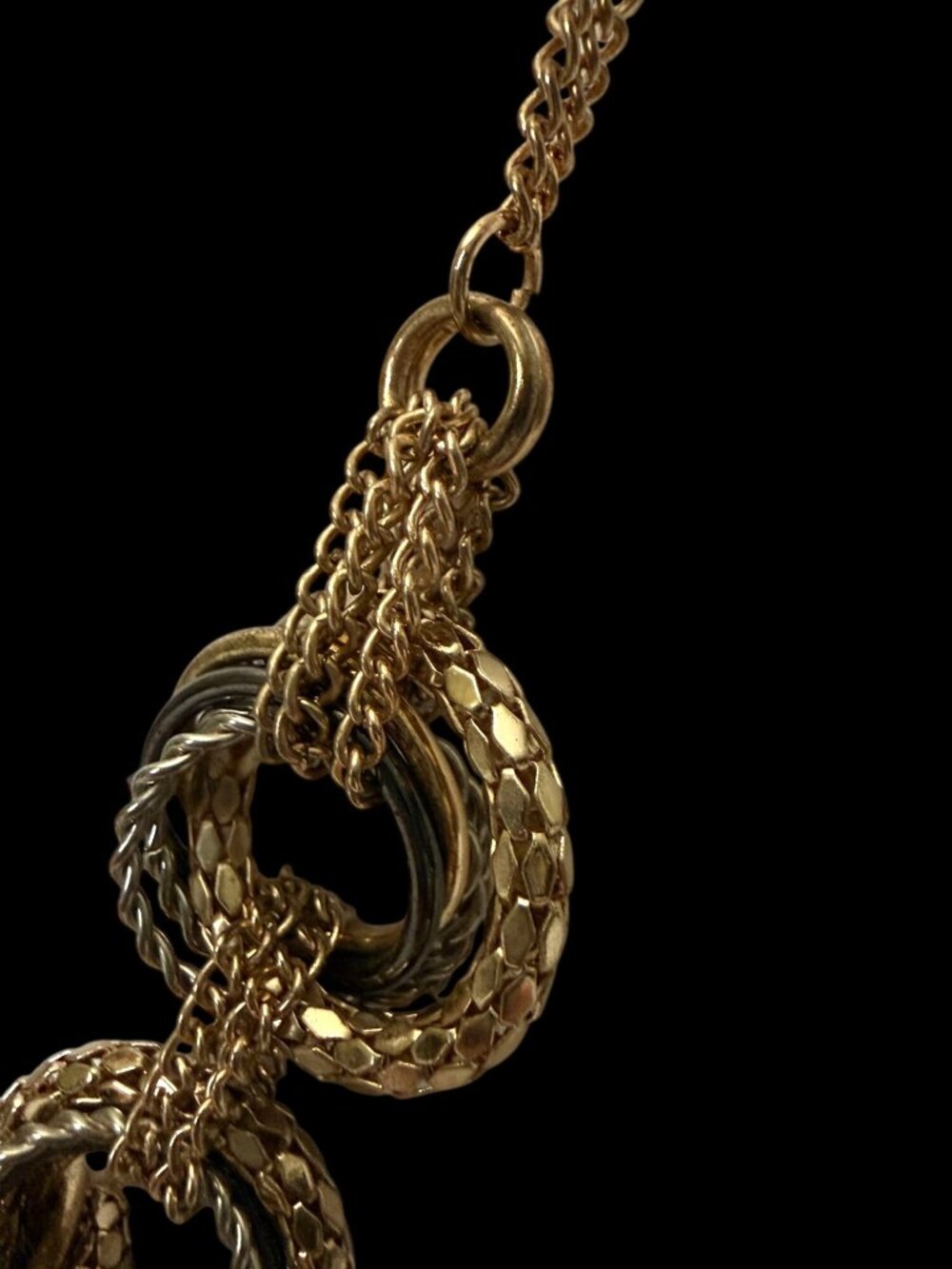 Laura Ashley Tri-Colored Textured Chain Statement Necklace Multi-Circle Design - Picture 8 of 11